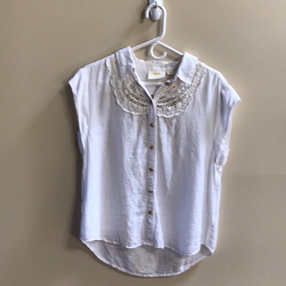 Maeve by Anthropologie White Linen with Lace Sleeveless Top Size S